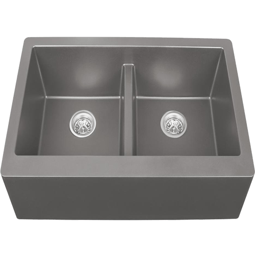 Gray Undermount Kitchen Double Bowl With Apron Quartz Sinks 