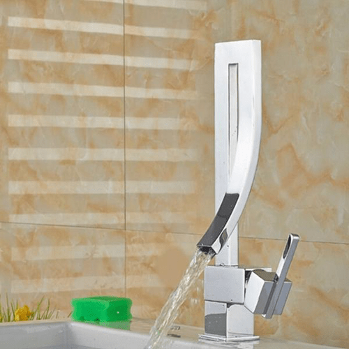 HU Modern Basin Mixer Tap Single Handle Waterfall Spout Tall Bathroom Sink Tap