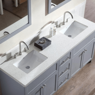 Quartz Vanity Top in Sparkling White with White Basin