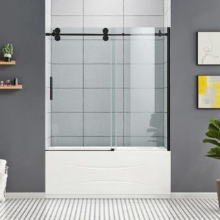 HM 53 in. to 60 in. x 62 in. Frameless Sliding Shower Door in Matt Black Finish