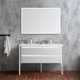 48″ Freestanding Modern Frosted White Double Sink Bathroom Vanity With Acrylic Top