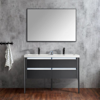 48″ Freestanding Modern Espresso Double Sink Bathroom Vanity With Acrylic Top