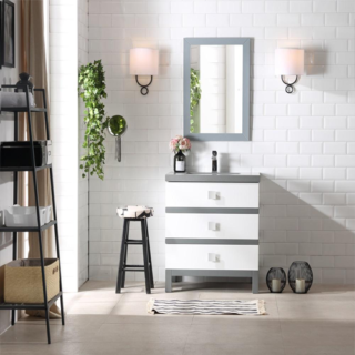 30 In. Milano Bathroom Vanity Sets, White & Gray Quartz Top