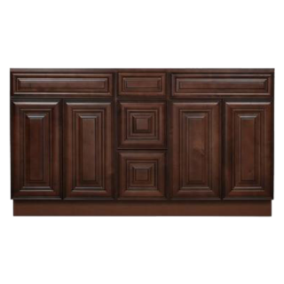 60 In. Glazed Chocolate Contempo Wood Vanity Double Sink and 3 Drawer Base