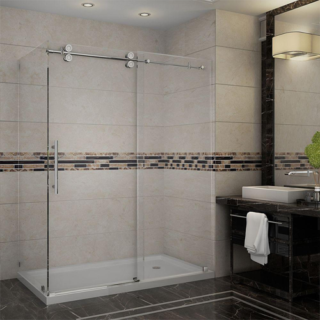 HM 60 in. x 34 in. x 76in. Completely Frameless Shower Enclosure in Stainless Steel