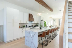 complete kitchen makeover in new jersey with white and wood cabinets by hm cabinetry