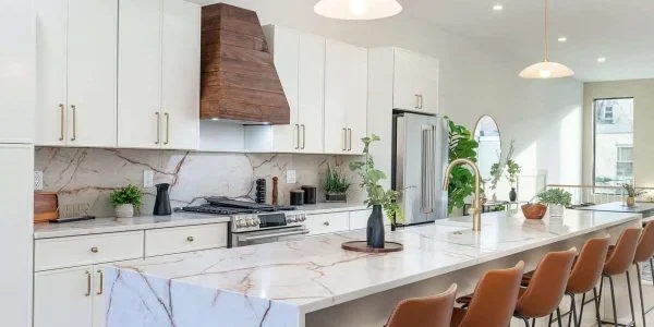 Floor-to-ceiling kitchen cabinets and island in New Jersey